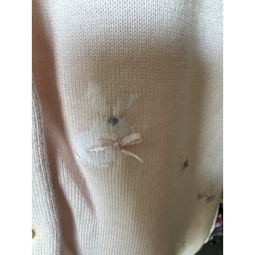 Marisa Christina Vintage Pink Cotton Cardigan Bunny Floral Embroidered Large - Picture 4 of 9